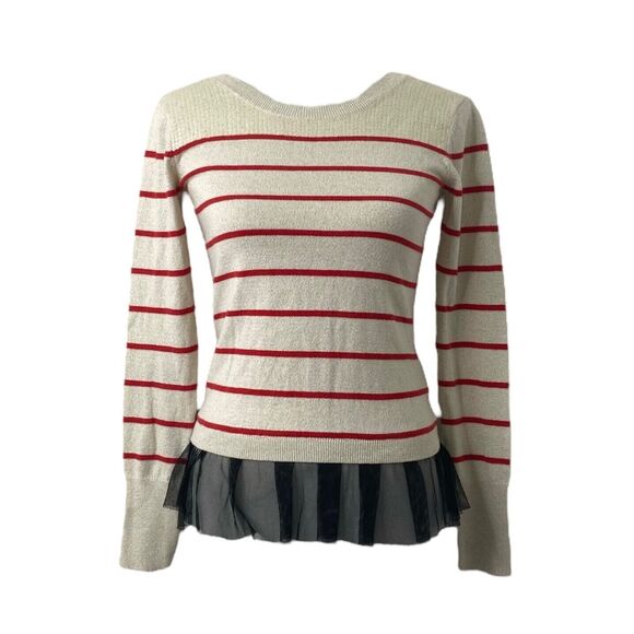 Princess Vera Wang Girls Medium Lightweight Sweater Shirt Off White Red Striped - Picture 1 of 10